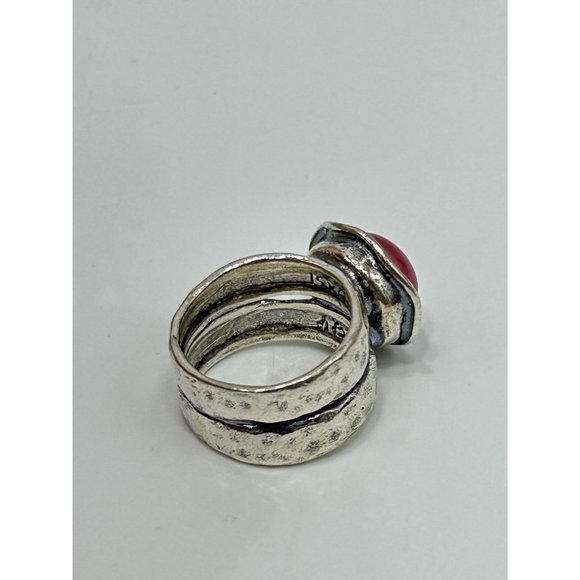 Didae Israel Sterling Silver Dyed Red Pearl Ring Size 5 925 Hammered Design - Picture 6 of 11